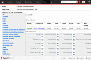 Configuring the permissions in the Roles module in SugarCRM.