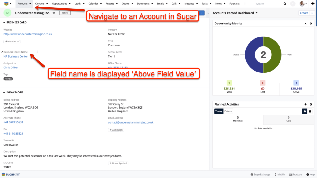 SugarCMR User Interface - Side by side Field Name Placement Step 4