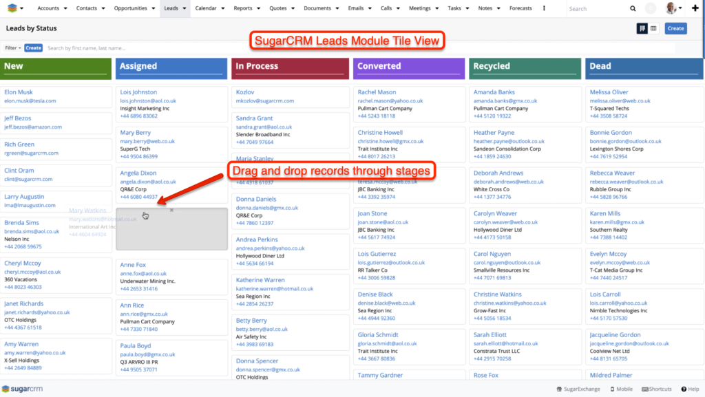 SugarCRM Tile View