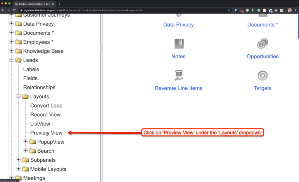 SugarCRM Preview View Layout - How to make changes