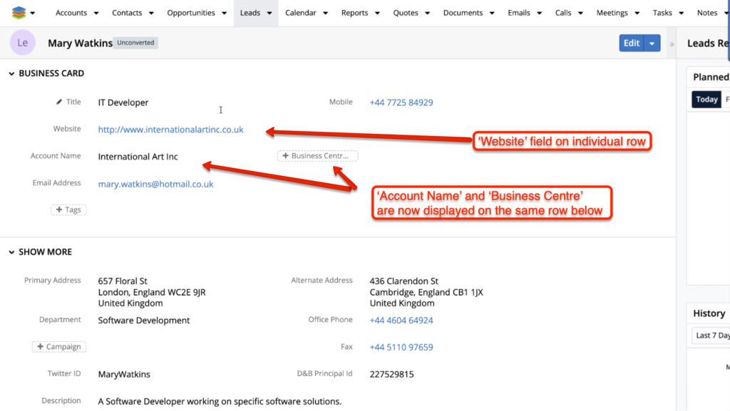 SugarCRM - Filler Field Alignment example 5
