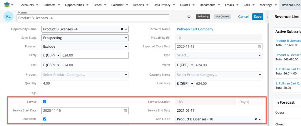 SugarCRM Add-On Revenue Line Item