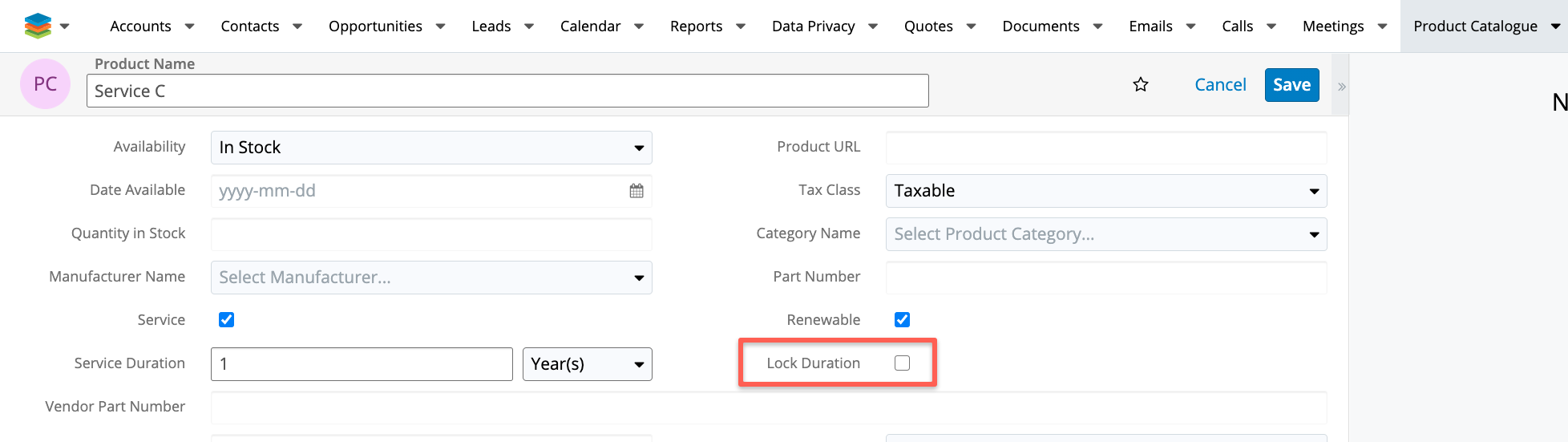 SugarCRM Purchased Line Item Add-On