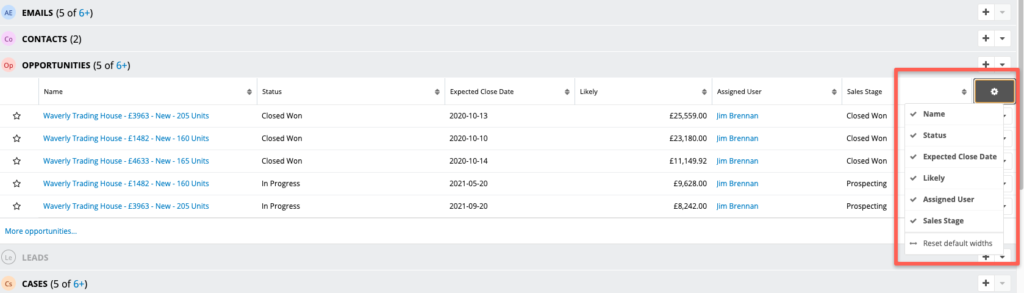 SugarCRM subpanel configuration